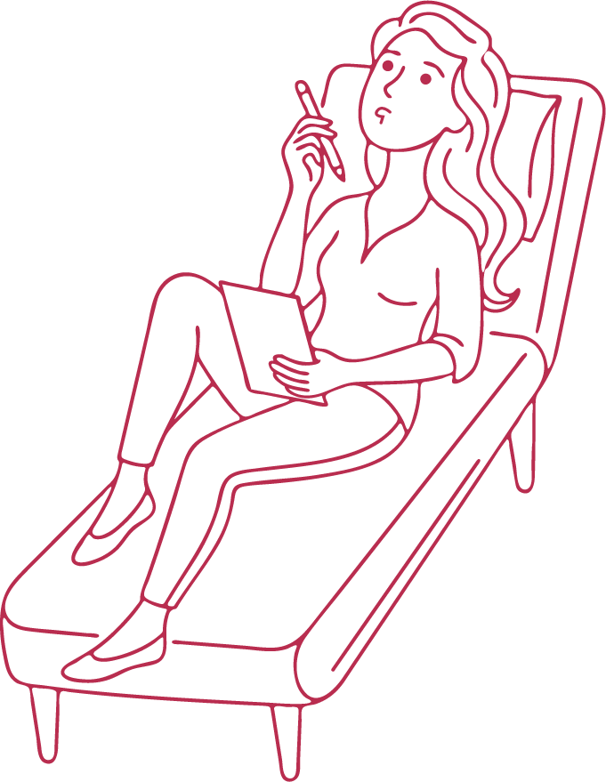 Ilustración de línea de una mujer en sillón de terapia